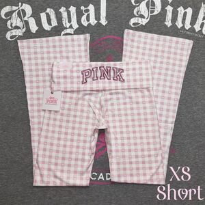 PINK x LoveShackFancy Icon Gingham Pink Plaid Cotton Foldover Flare Leggings -XS